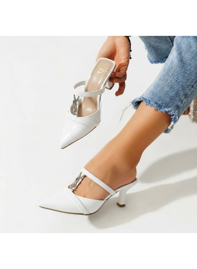 لايف ستيلاش  أحذية بكعب متوسط جلد لامع F-602 - ابيض - Image 1